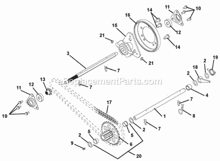Reduction Drive Diagram and Parts List for 926102 002381 Ariens Snow Blower
