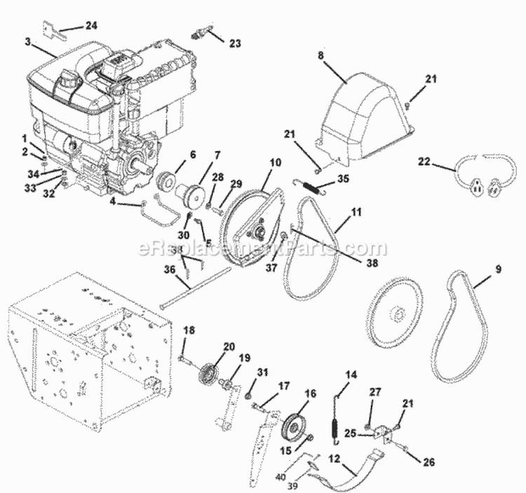 Engine And Belt Drive Diagram and Parts List for 926102 002381 Ariens Snow Blower