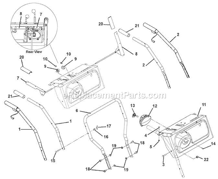 Handlebars, Lever Controls, Panel And Dash Diagram and Parts List for 926102 002381 Ariens Snow Blower