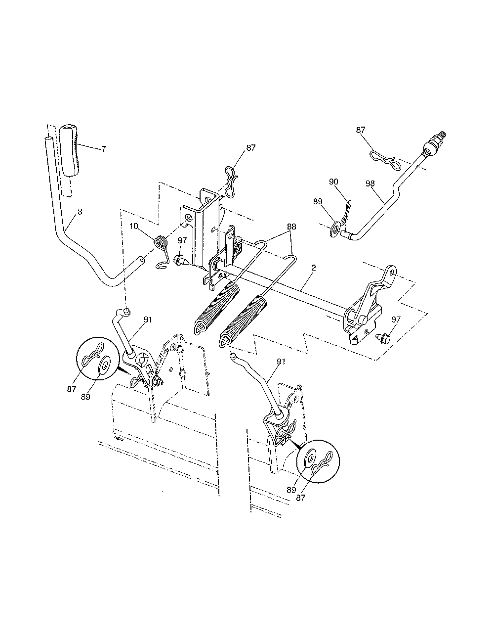 Mower Lift Diagram and Parts List for A25KH54 96046001800 Ariens Lawn Tractor