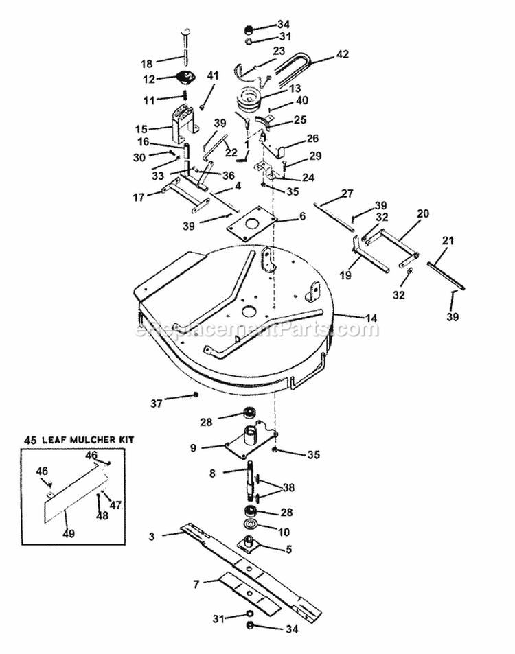 Mower Deck Diagram and Parts List for 12M4 000001 Ariens Lawn Tractor