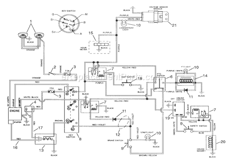 Electrical Diagram and Parts List for 936016 000101 Ariens Lawn Tractor