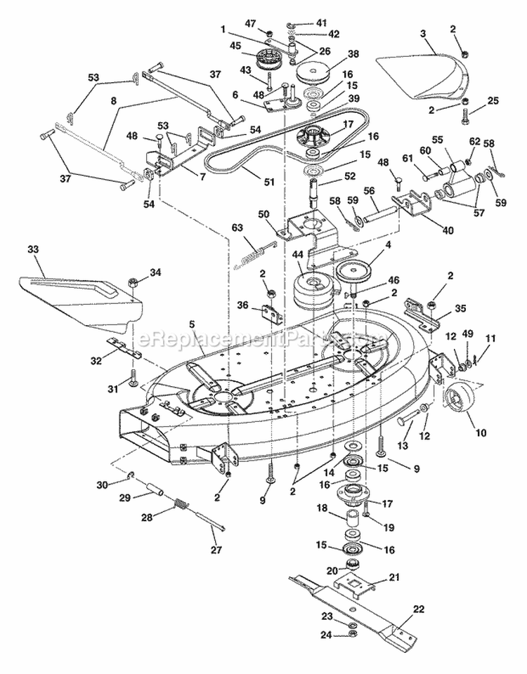 40" Deck, Belts, Blades And Idlers Diagram and Parts List for 927065 000101 Ariens Lawn Tractor