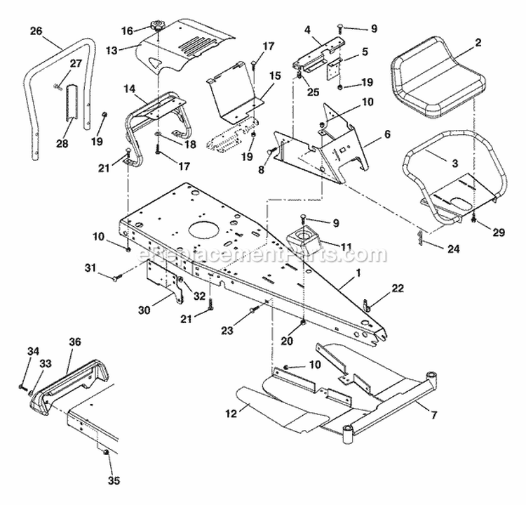 Frame, Hood And Seat Diagram and Parts List for 927063 000101 Ariens Lawn Tractor
