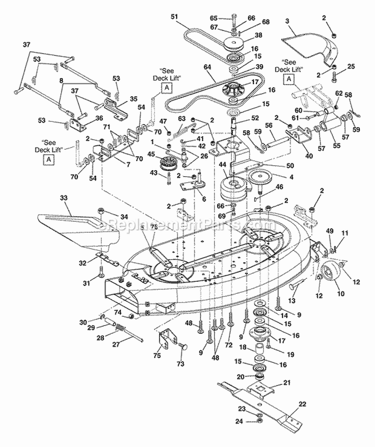 Deck, Belts, Blades And Idlers 40" Diagram and Parts List for 927065 000400 Ariens Lawn Tractor