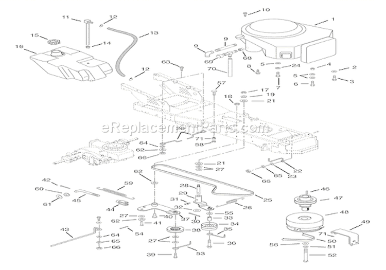 Engine, Fuel Tank & Belt Drive Diagram and Parts List for 936027 000101 Ariens Lawn Tractor