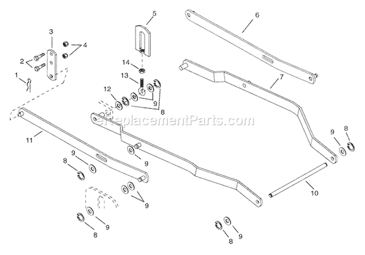 40" Hanger Arm Diagram and Parts List for 936014 000101 Ariens Lawn Tractor