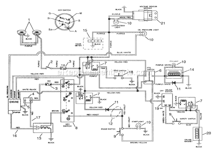 Electrical Diagram and Parts List for 936307 000101 Ariens Lawn Tractor