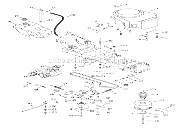 Engine & Belt Drive Diagram and Parts List for 936014 000101 Ariens Lawn Tractor