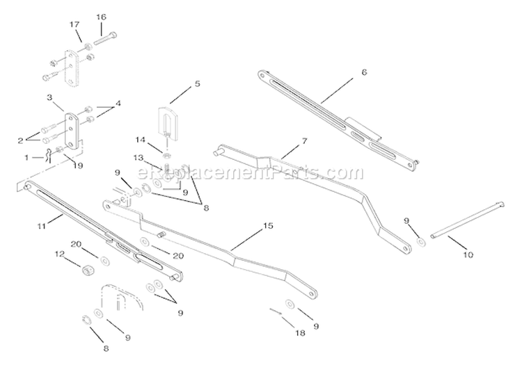 40" Hanger Arm Diagram and Parts List for 936023 000101 Ariens Lawn Tractor