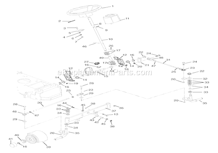 Steering Diagram and Parts List for 936023 000101 Ariens Lawn Tractor