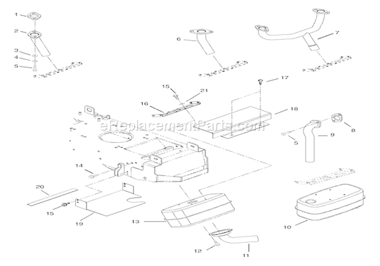 Exhaust Diagram and Parts List for 936023 000101 Ariens Lawn Tractor