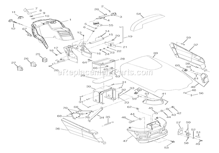 Hood, Dash & Battery Diagram and Parts List for 936023 000101 Ariens Lawn Tractor
