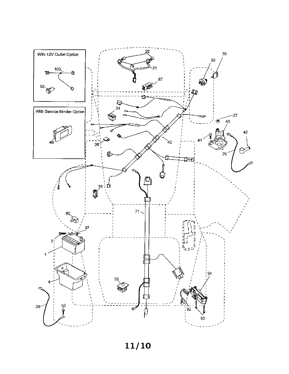 Electrical Diagram and Parts List for A19K42 96046000500 Ariens Lawn Tractor