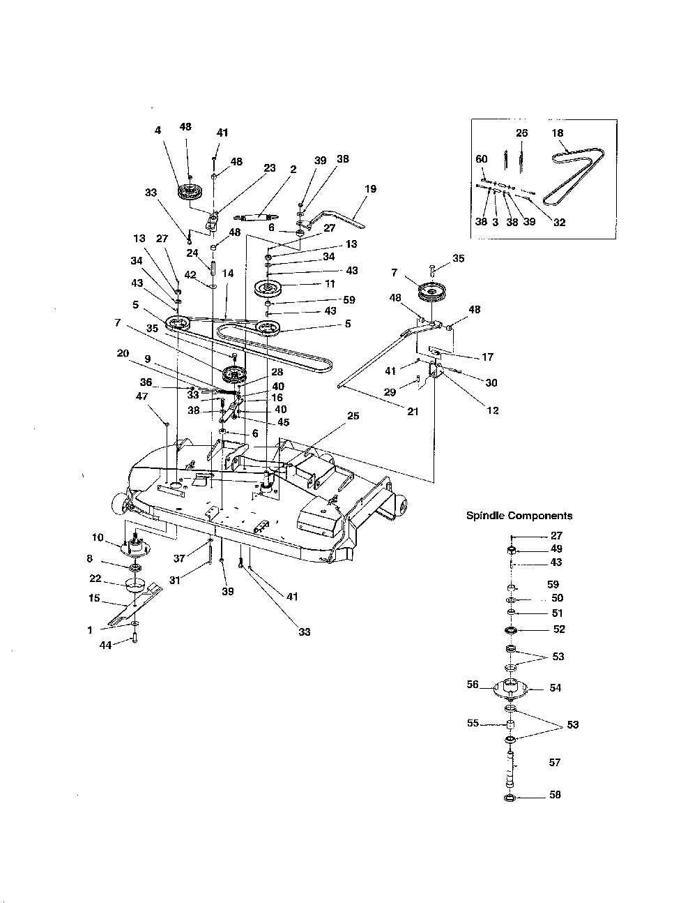 Belts/idlers/blades Diagram and Parts List for 99280700  Ariens Lawn Mower