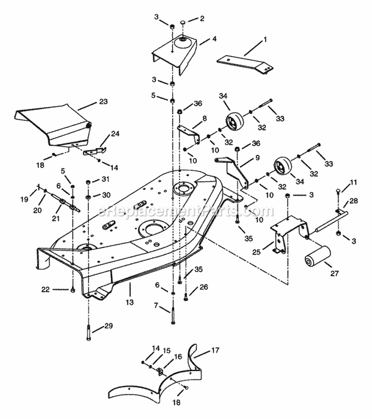 Mower Pan & Roller Diagram and Parts List for 934301 000101 Ariens Lawn Tractor