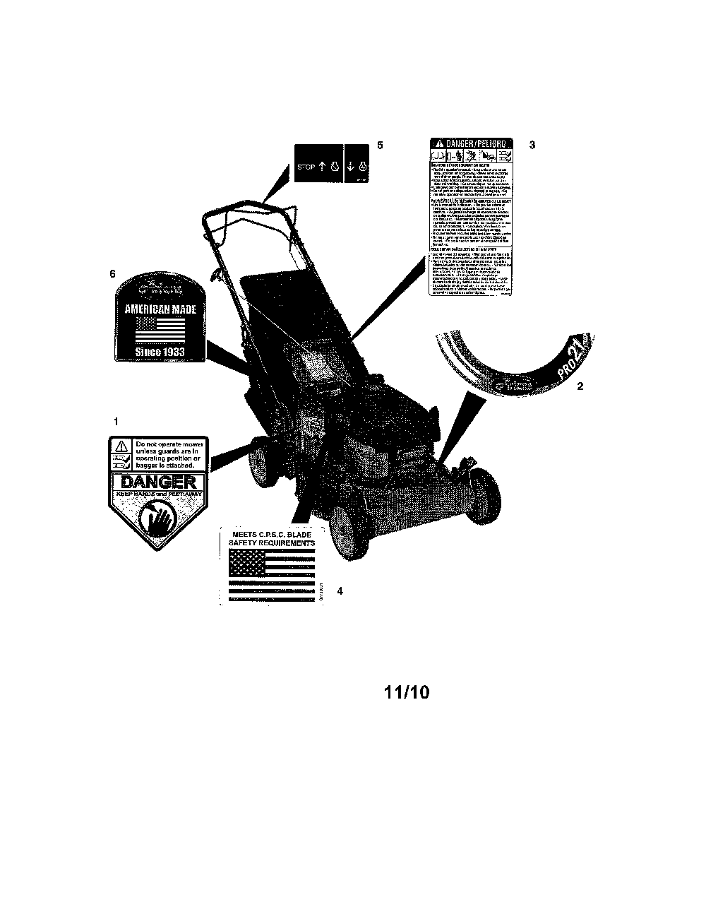 Decals Diagram and Parts List for 91127100  Ariens Lawn Mower
