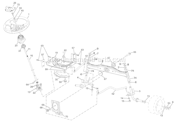 Steering Diagram and Parts List for 936037 000101 Ariens Lawn Tractor