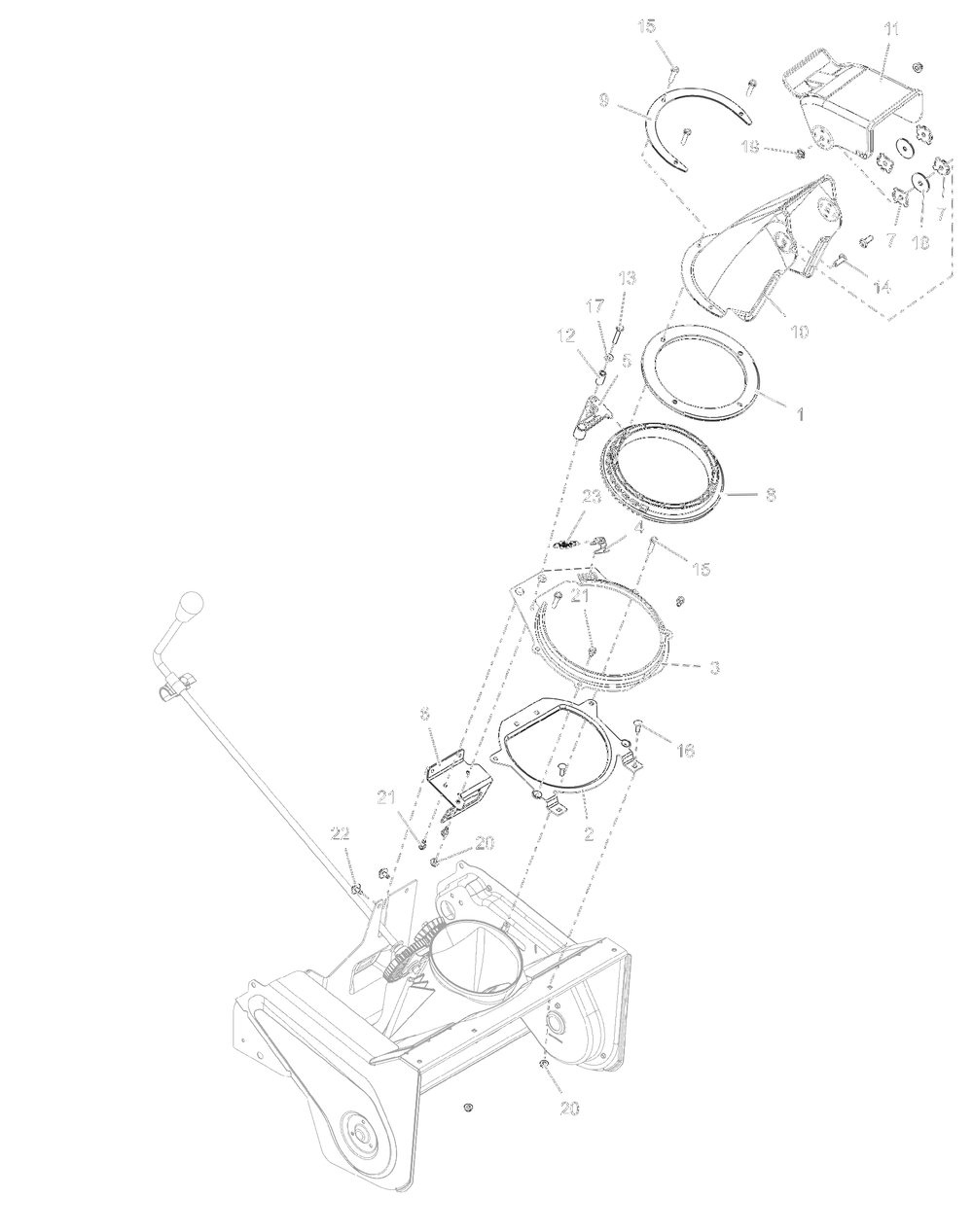 Discharge Chute Diagram and Parts List for 938029  Ariens Snow Blower