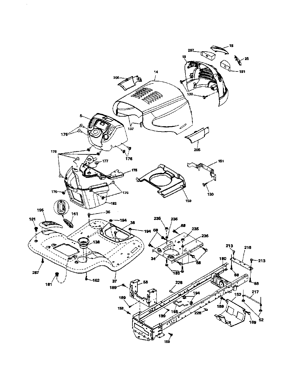 Chassis Diagram and Parts List for 93604200  Ariens Lawn Tractor