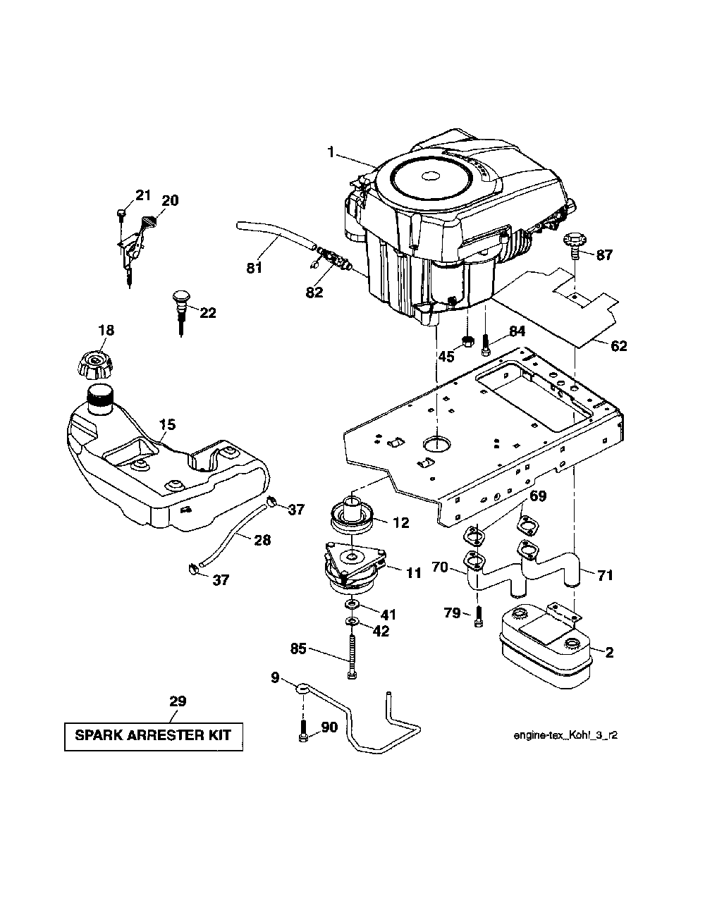 Engine Diagram and Parts List for A2246YT 96046001700 Ariens Lawn Tractor