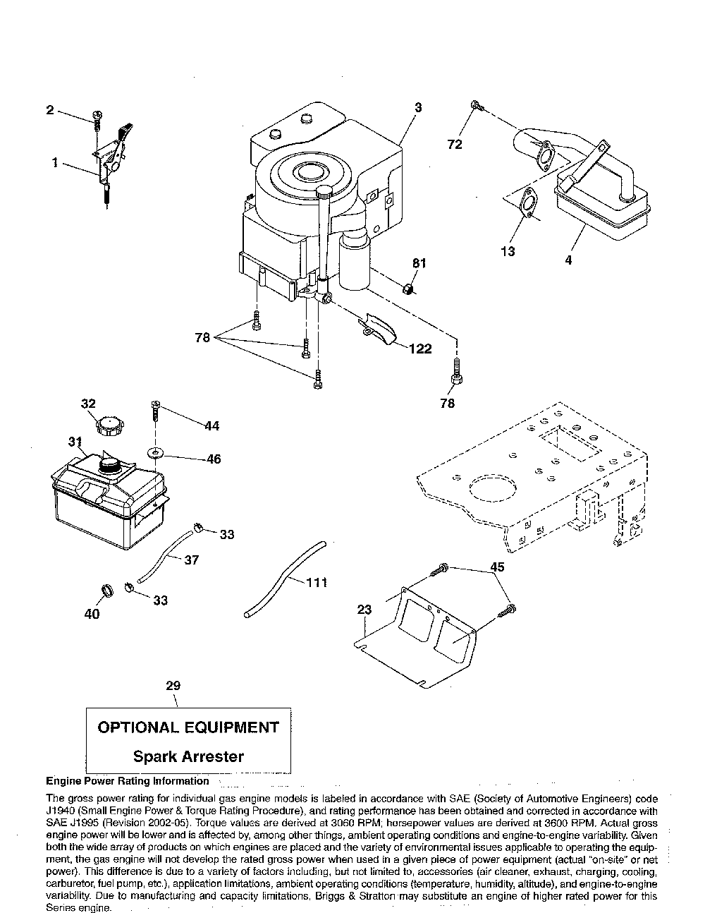 Engine Diagram and Parts List for 936060  Ariens Lawn Tractor