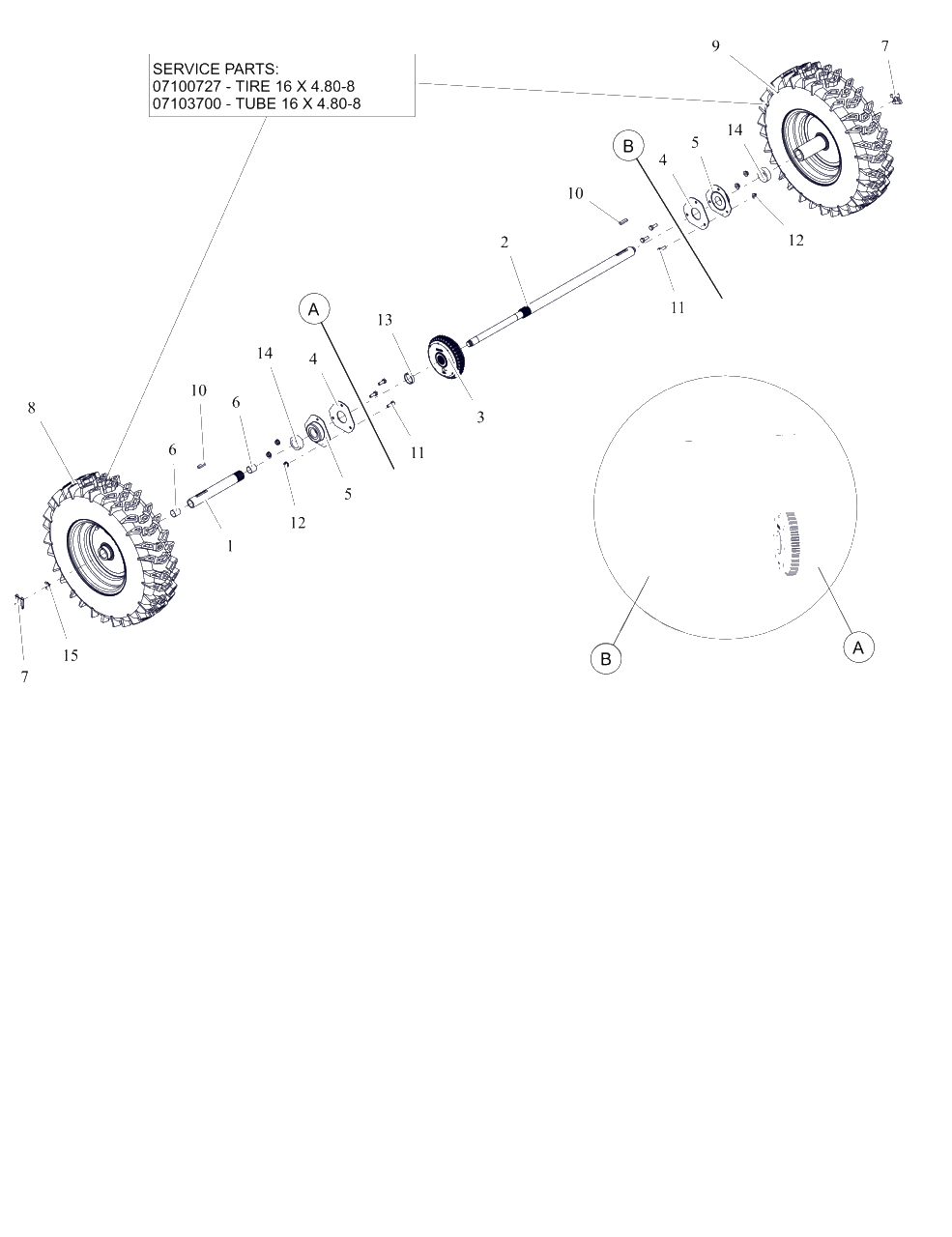 Wheels And Axle - 28" Diagram and Parts List for 926093 000101 & Above Ariens Snow Blower