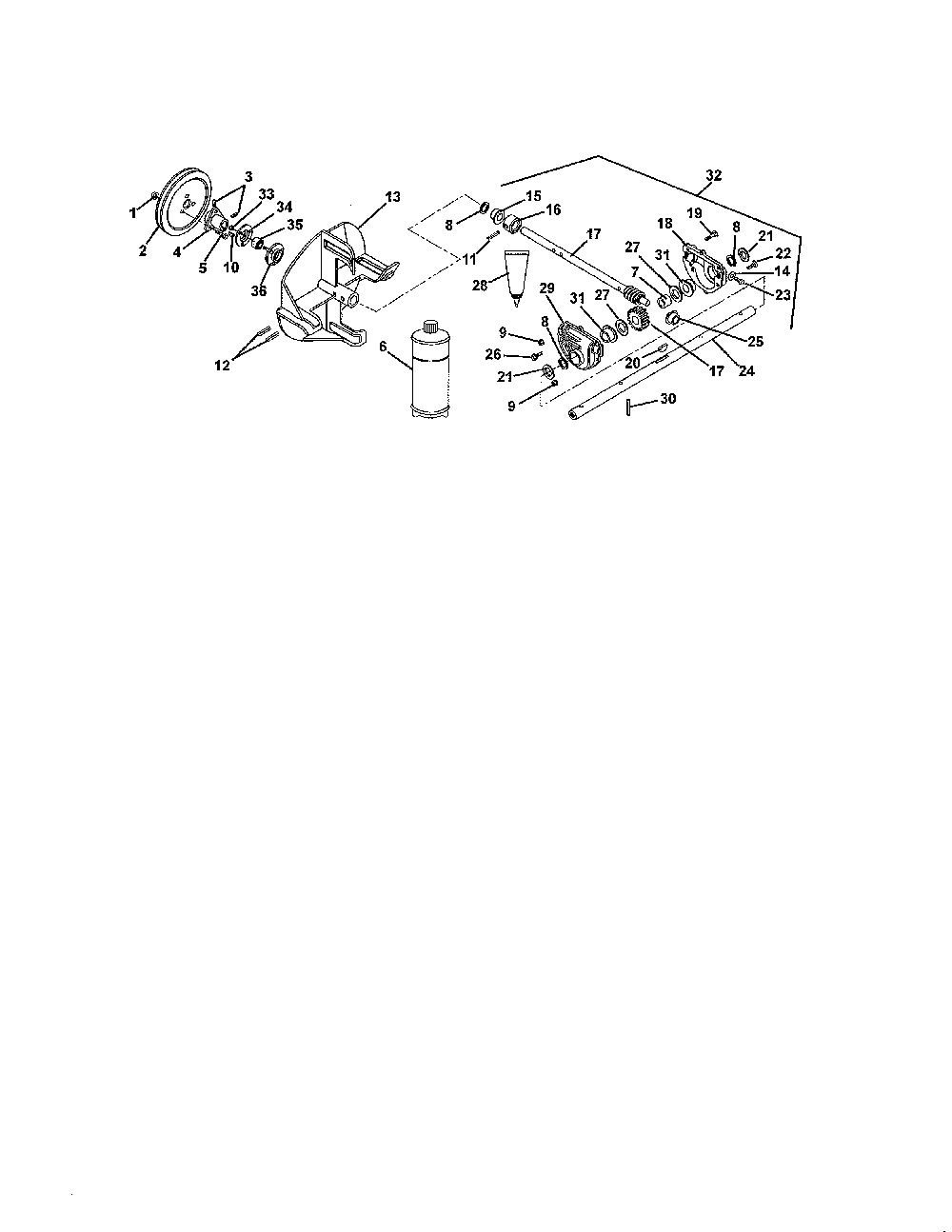 Gear case & impeller Diagram and Parts List for 93203700  Ariens Snow Blower