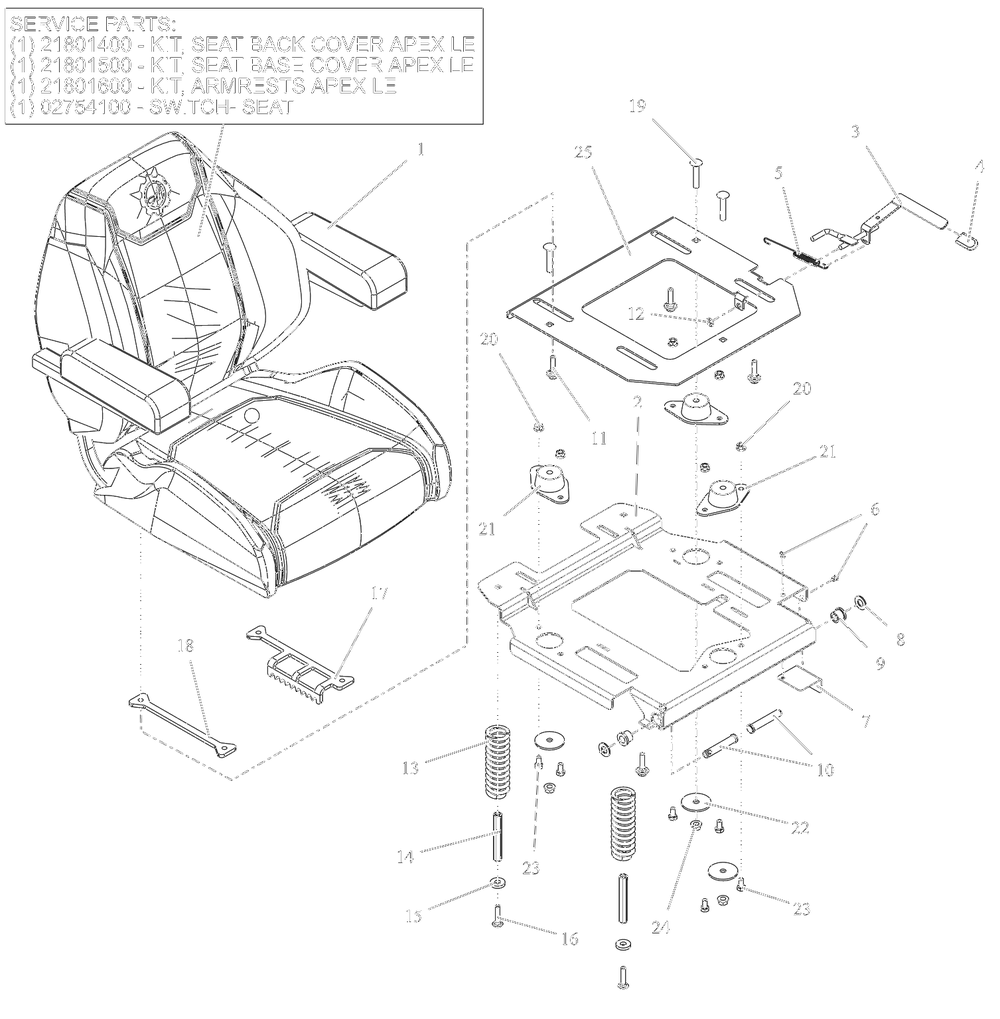 Seat Diagram and Parts List for 991590 095000 + Ariens Lawn Tractor