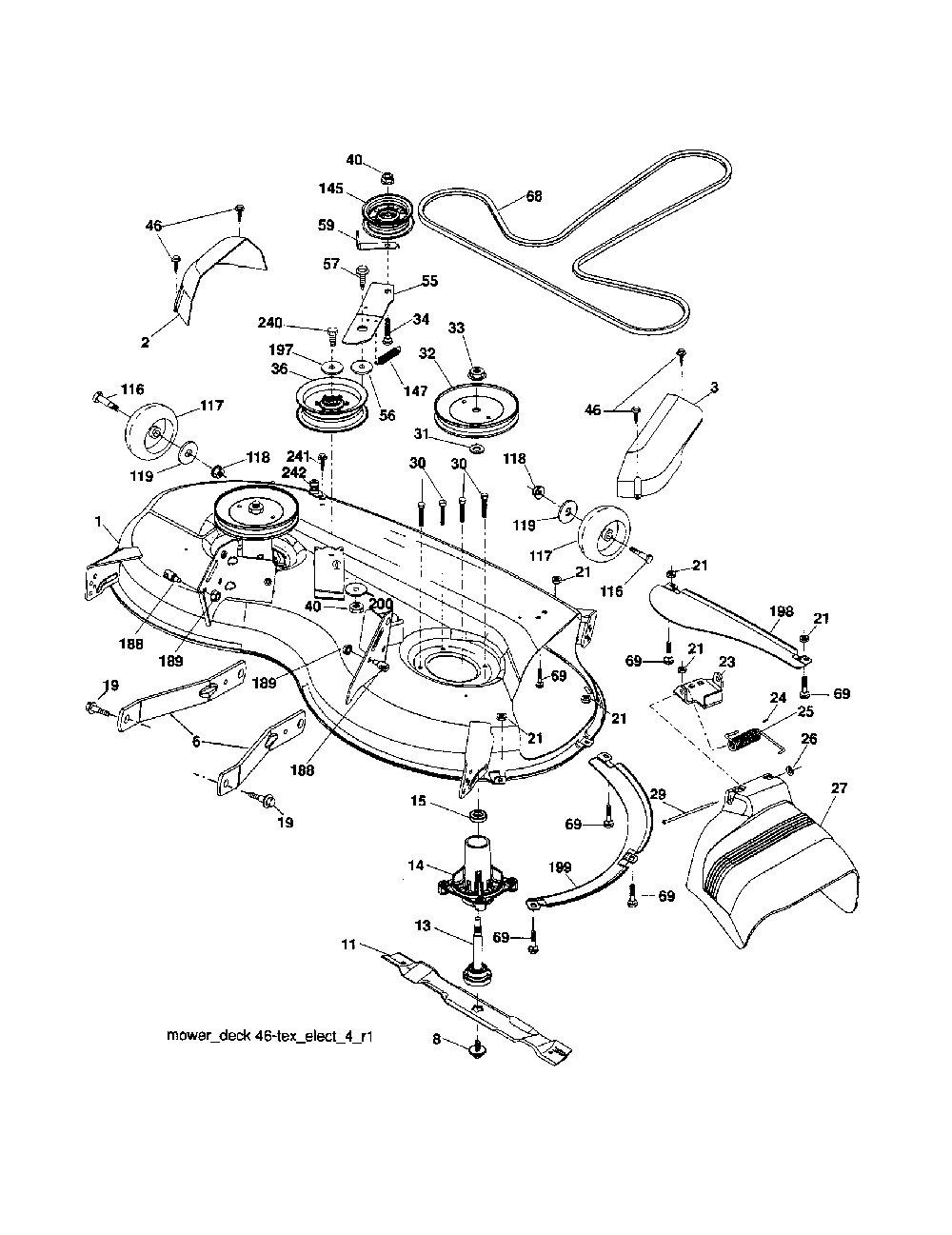Mower Deck Diagram and Parts List for A2246YT 96046001700 Ariens Lawn Tractor