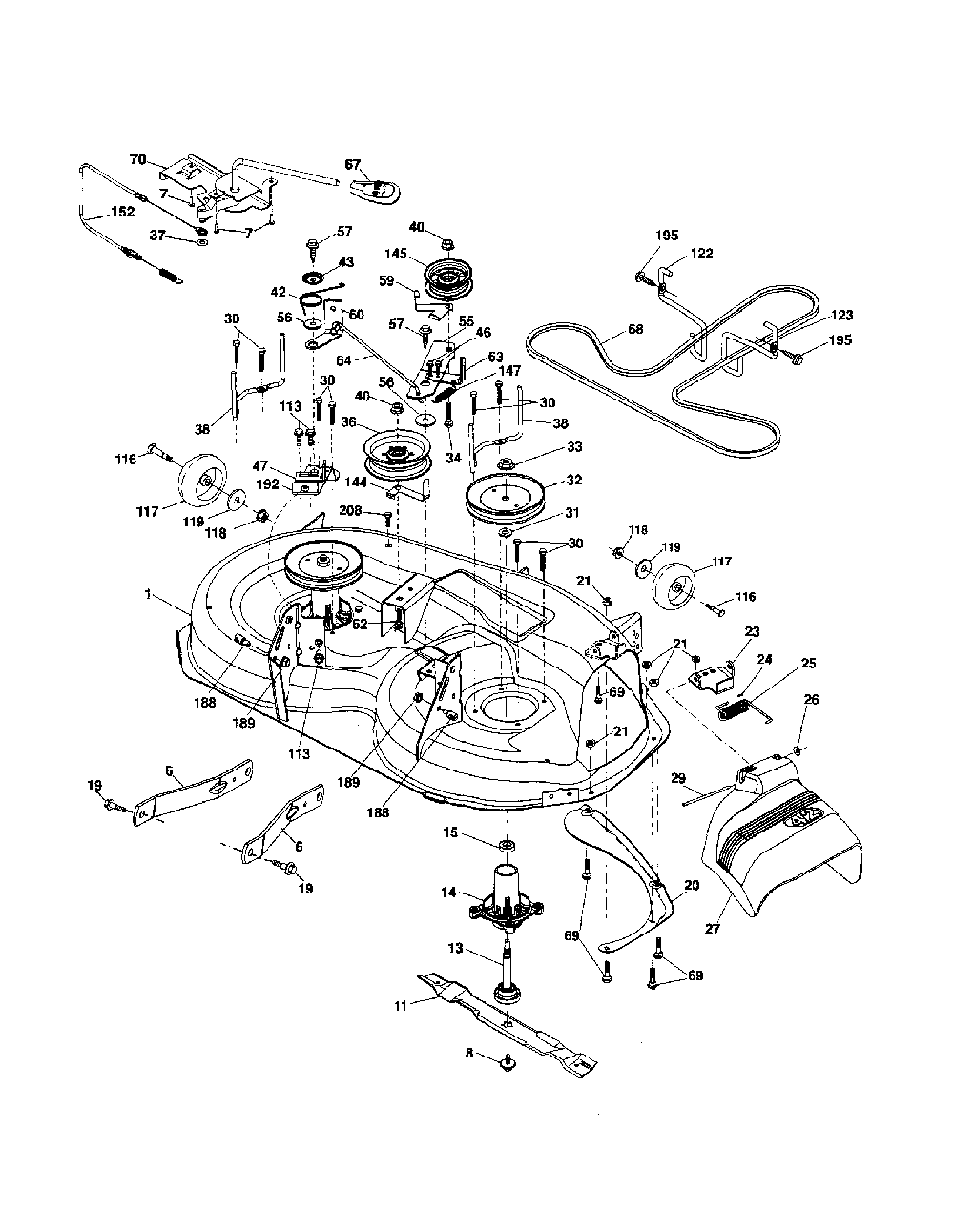 Mower deck Diagram and Parts List for 93604800  Ariens Lawn Tractor