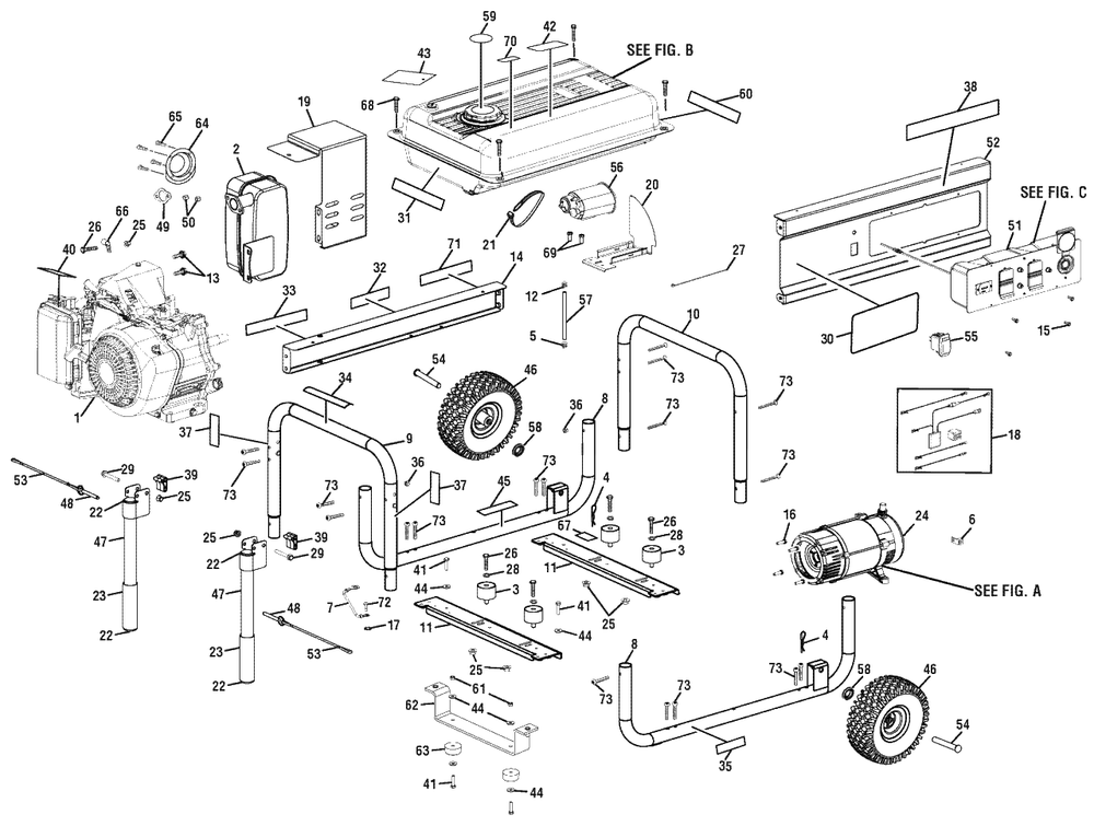 Main Assembly Diagram and Parts List for 986059 002001 & Above Ariens Generator