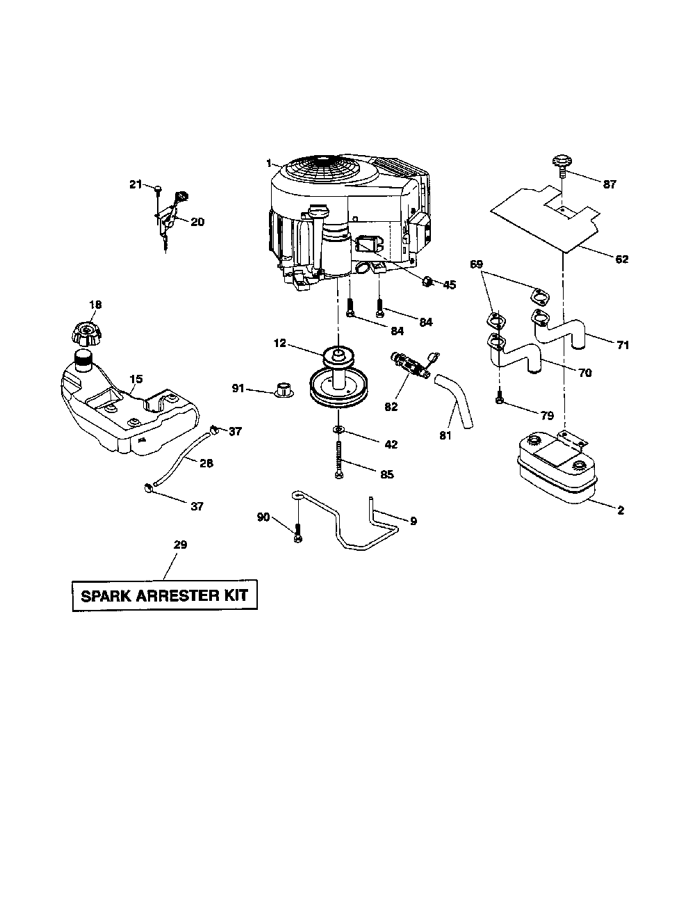 Engine Diagram and Parts List for 93604200  Ariens Lawn Tractor