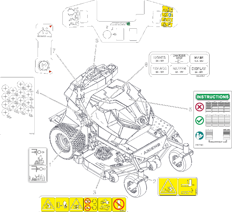 Decals - Safety - Rd Diagram and Parts List for 998305 000101 - 000499 Ariens Lawn Tractor
