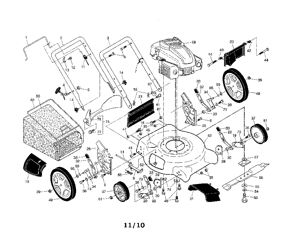 Lawn Mower Diagram and Parts List for A149K21 96136001100 Ariens Lawn Mower