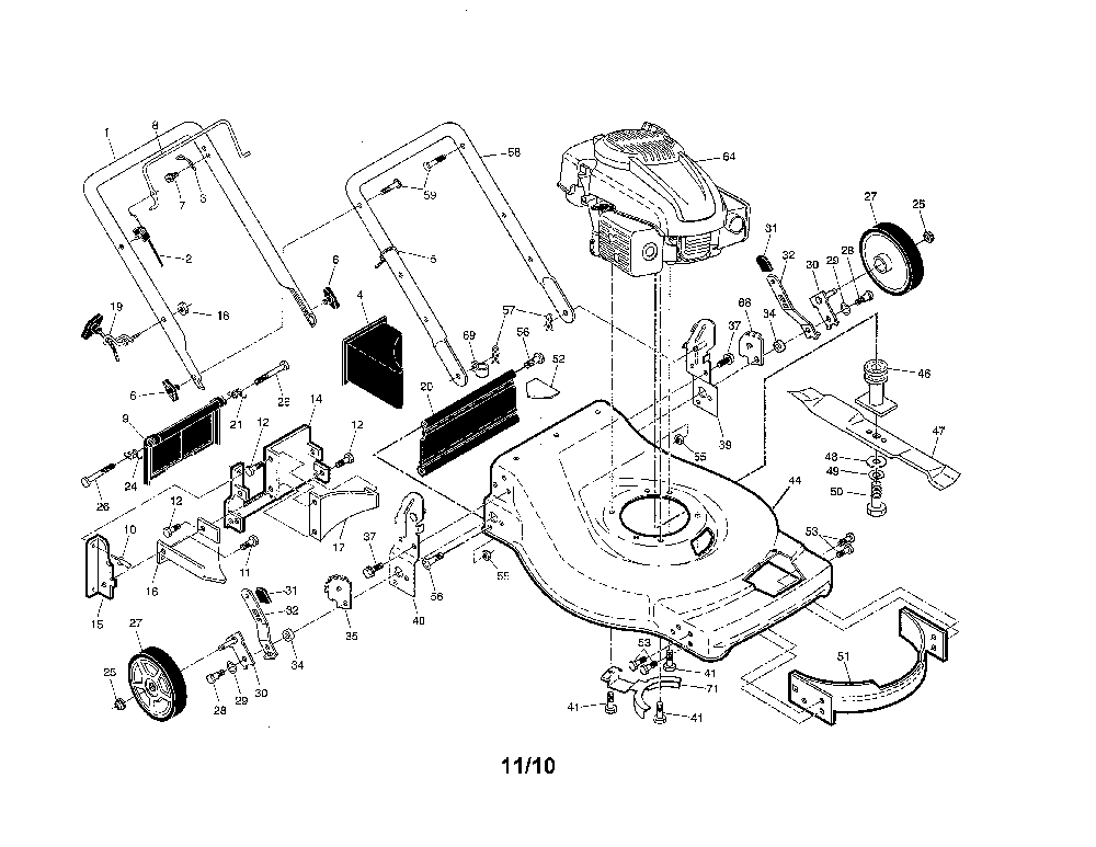Engine/Housing/Handle Diagram and Parts List for A173K22 96146000300 Ariens Lawn Mower
