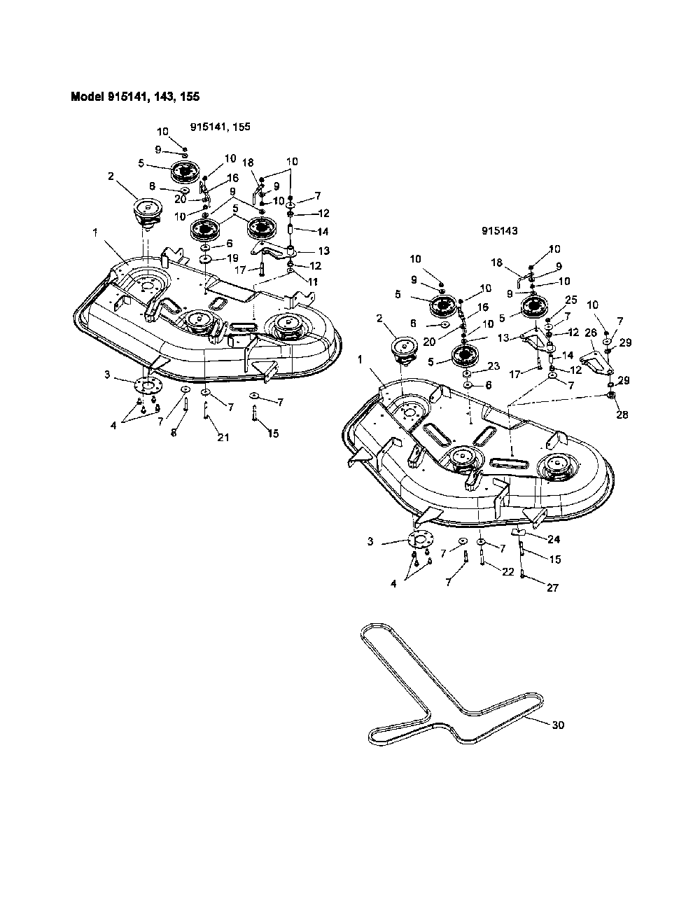 Mower deck/belt/idlers Diagram and Parts List for 91515500  Ariens Lawn Mower
