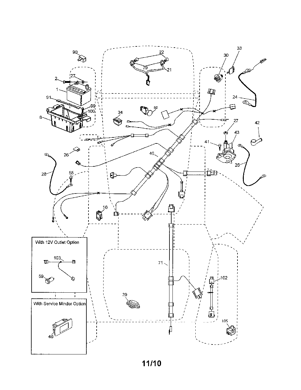 Electrical Diagram and Parts List for A25KH54 96046001800 Ariens Lawn Tractor