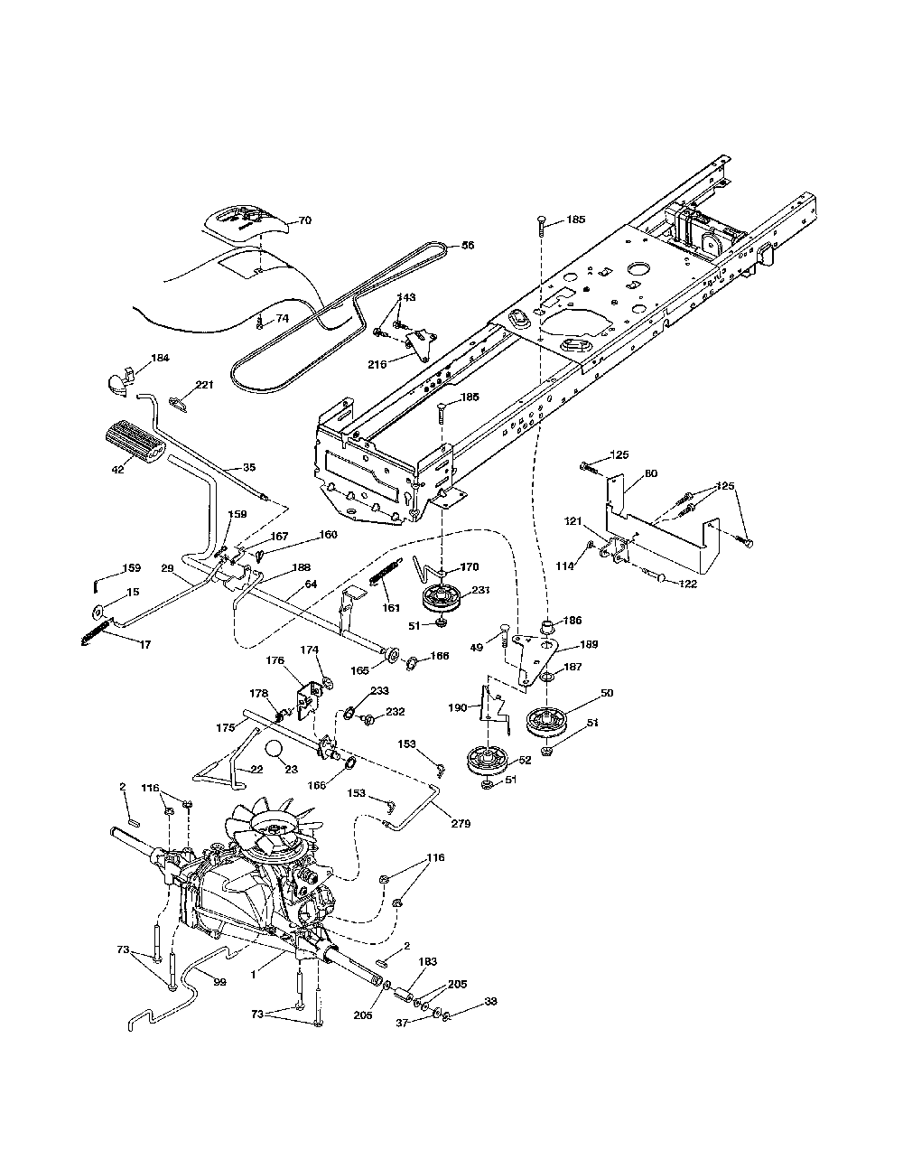 Drive Diagram and Parts List for A19K42 96046000500 Ariens Lawn Tractor