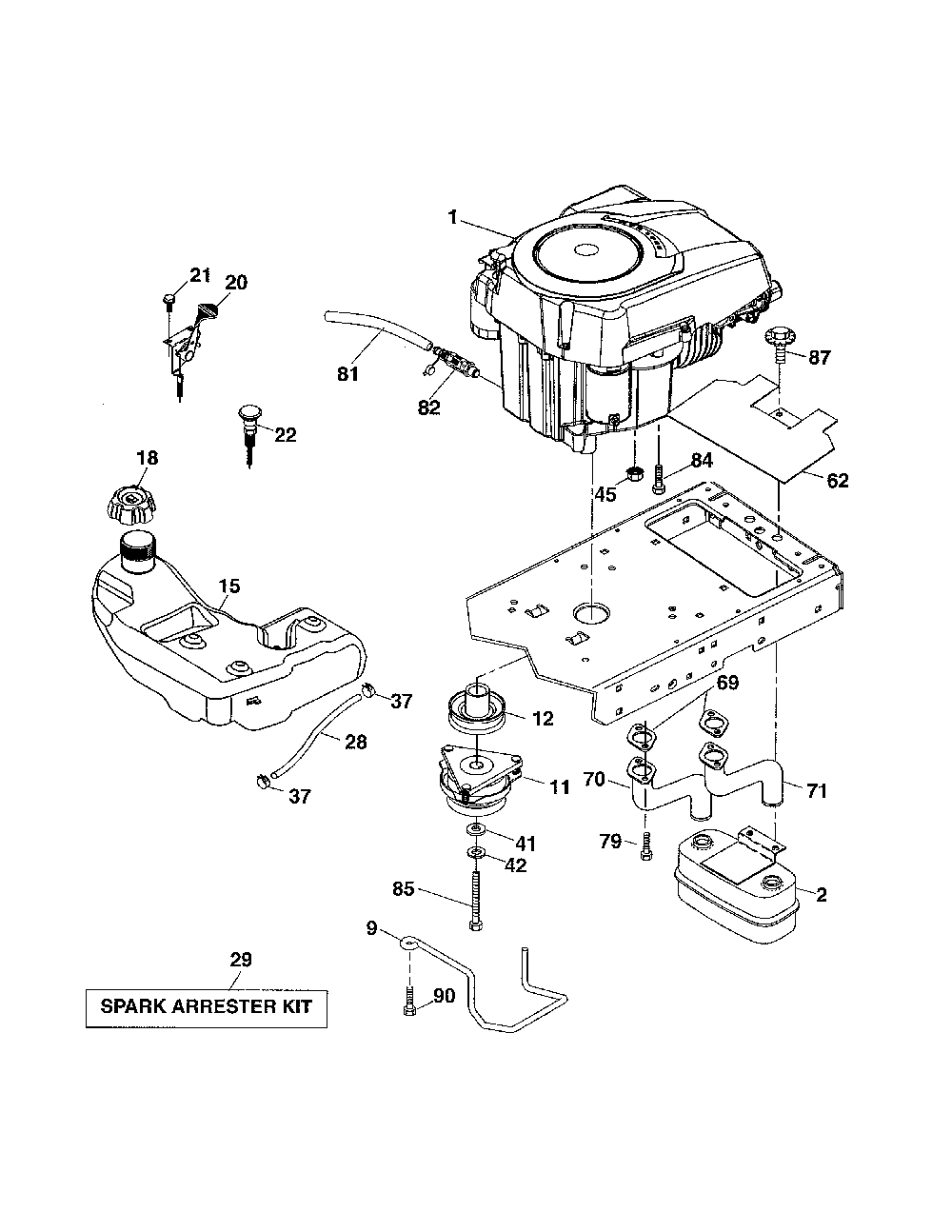 Engine Diagram and Parts List for A25KH54 96046001800 Ariens Lawn Tractor