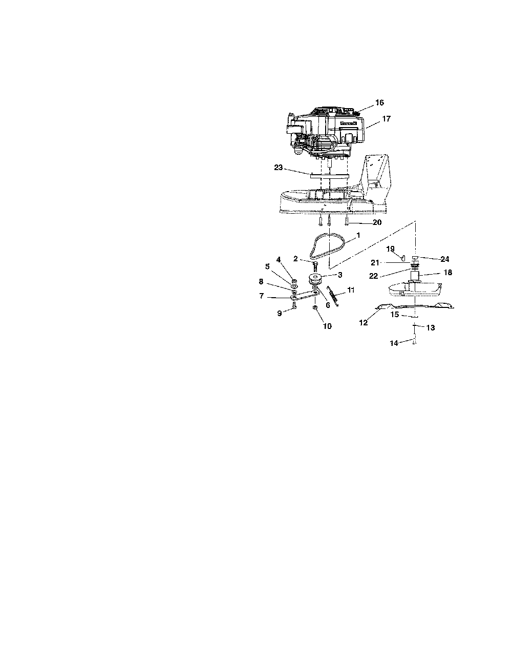Engine/blade/belt Diagram and Parts List for 91118300  Ariens Lawn Mower