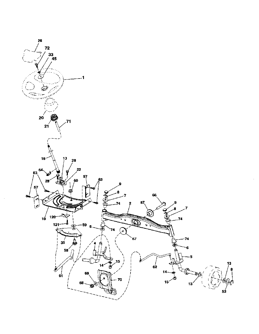 Steering Diagram and Parts List for 93604800  Ariens Lawn Tractor