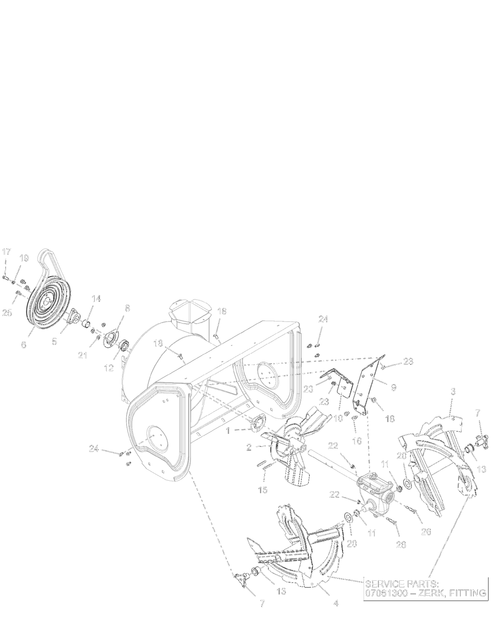 Auger And Impeller – 24-Inch Diagram and Parts List for 921069  Ariens Snow Blower
