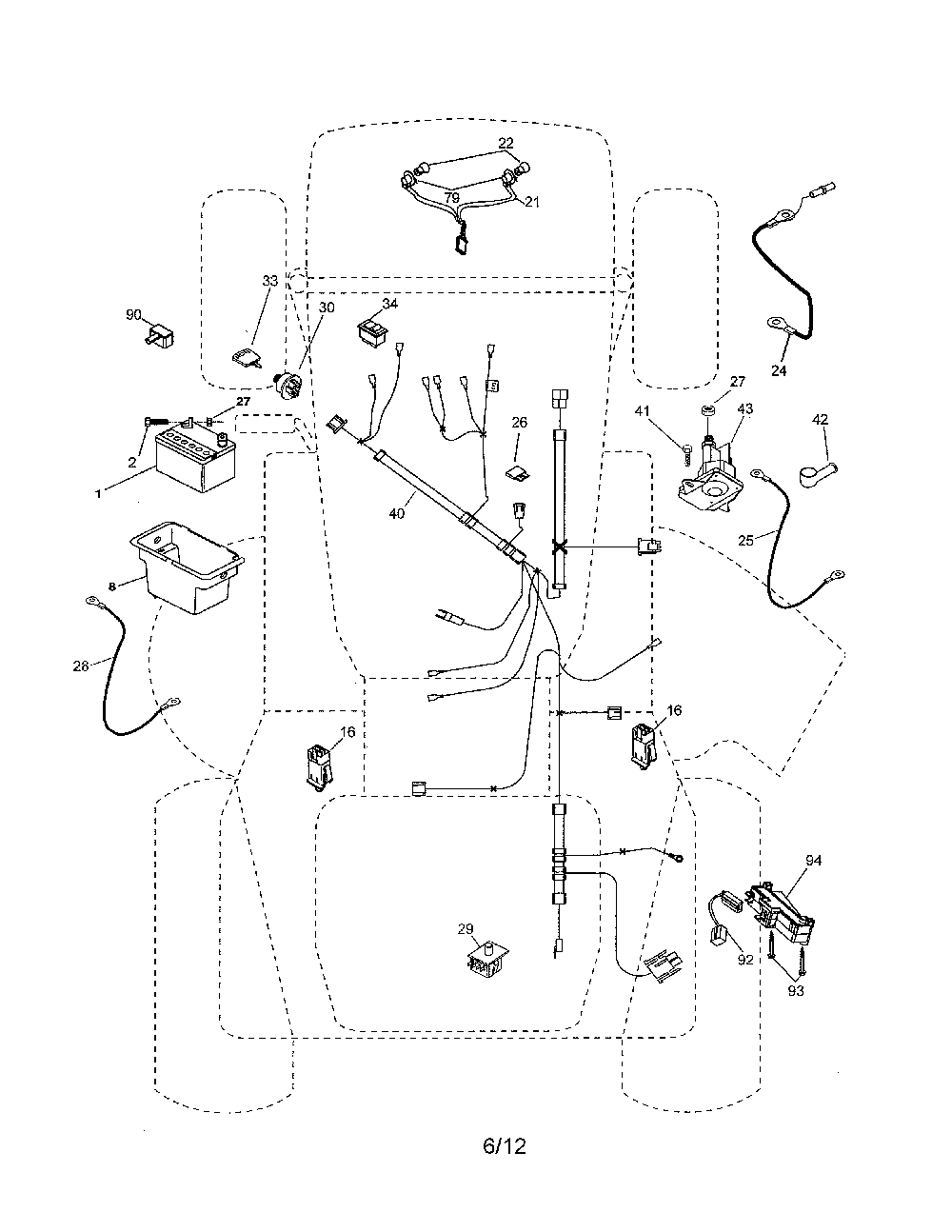 Electrical Diagram and Parts List for 936060  Ariens Lawn Tractor