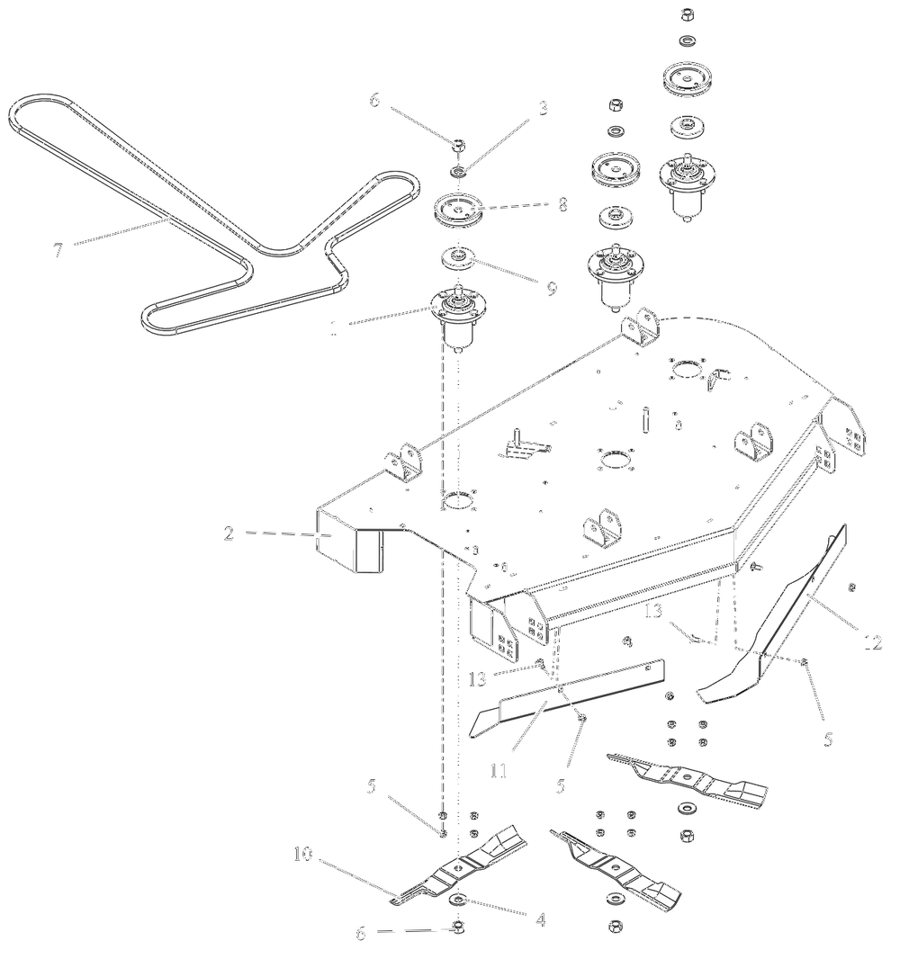 Deck, Belt, Blades And Spindles - 42-Inch Diagram and Parts List for 918027 035000 + Ariens Lawn Tractor