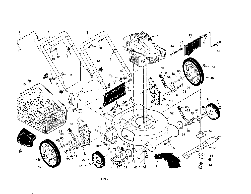 Lawn Mower Diagram and Parts List for A149K21 96136001101 Ariens Lawn Mower
