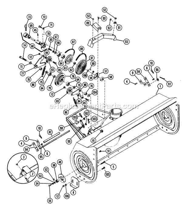 Sno-Thro 48" Drive And Housing Diagram and Parts List for 831025 000101 Ariens Lawn Tractor