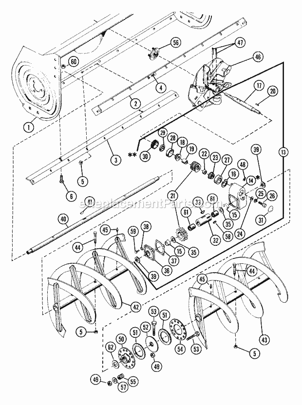 Sno-Thro 48" Auger And Impeller Diagram and Parts List for 831025 000101 Ariens Lawn Tractor