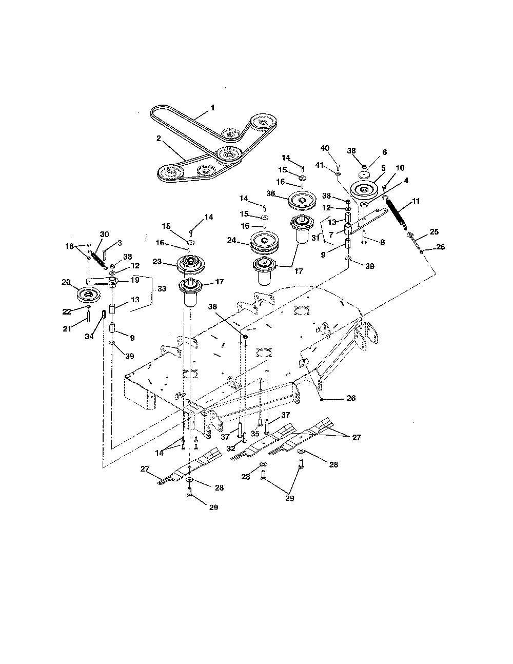 Belts/spindles/idlers/blades Diagram and Parts List for 99105600  Ariens Lawn Mower
