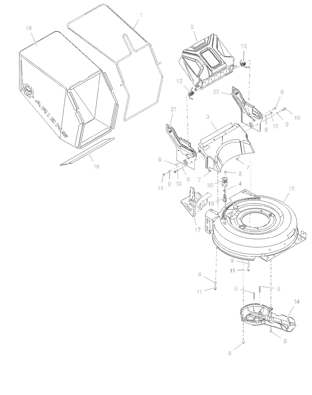Mower Deck And Bag Diagram and Parts List for 911608 032000 + Ariens Lawn Mower